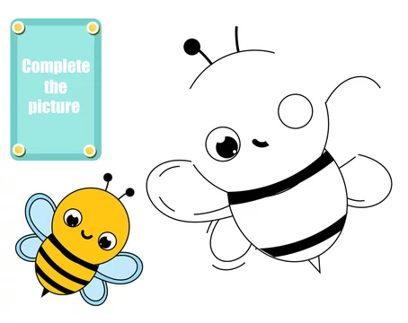 Coloring Page With Cartoon Bee Drawing Kids Activity Printable Fun For  Toddlers And Children Stock Illustration - Download Image Now - iStock