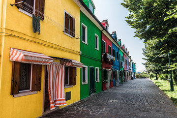 A small street with colorful houses