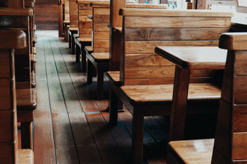 wooden chair & table in old tram