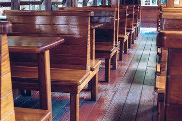 wooden chair & table in old tram