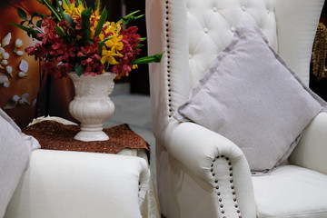 white fabric armchair chair in living room