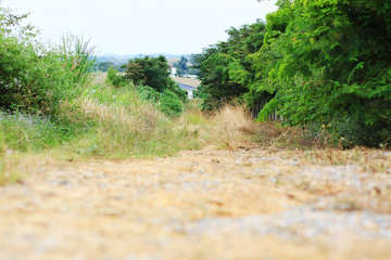 Gravel ground on natural walkway into the forest and village on the mountain in Thailand