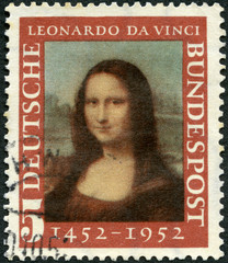 GERMANY - 1952: shows Mona Lisa by Leonardo da Vinci, 500th anniversary of the birth
