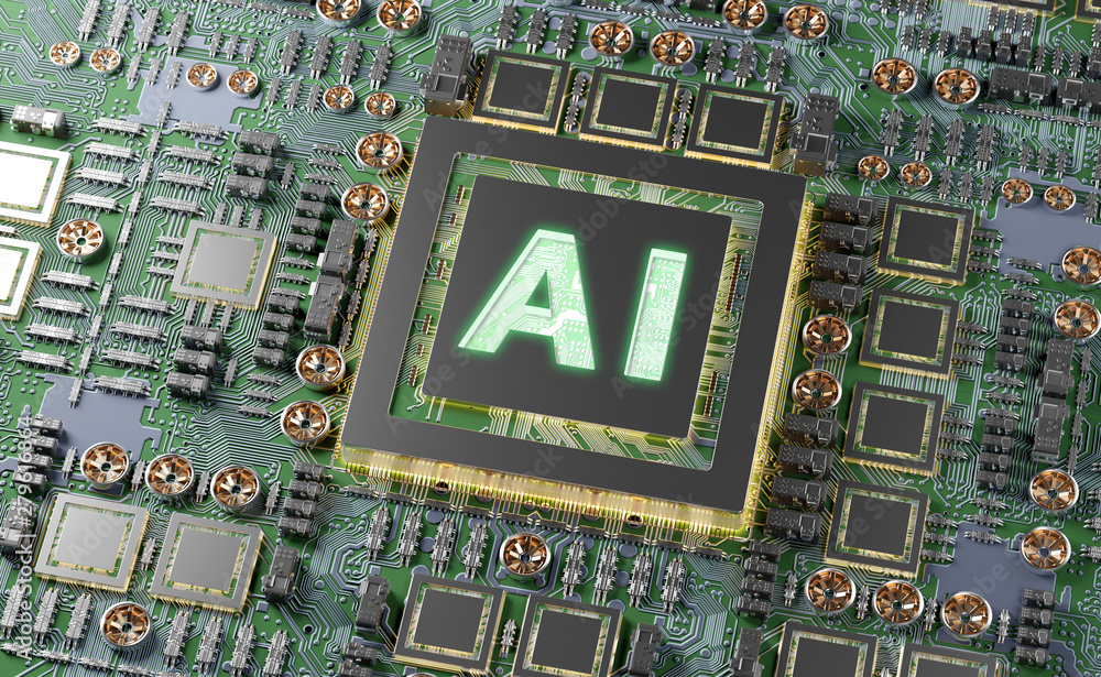Leinwandbilder artificial intelligence in a modern gpu card 3d rendering