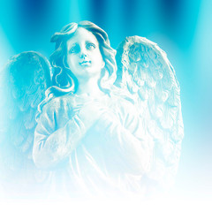 Angel archangel over aquamarine blue dreamy background 