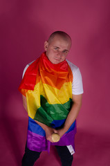 Male gay with lgbt flag.