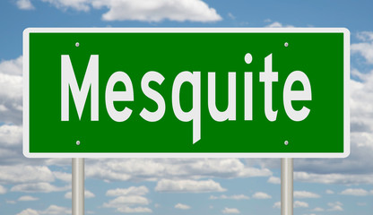 Rendering of a green highway sign for Mesquite Nevada