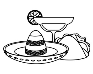 mexican hat with cocktail and taco