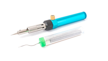 Fototapeta premium Gas heated soldering iron and soldering wire isolated