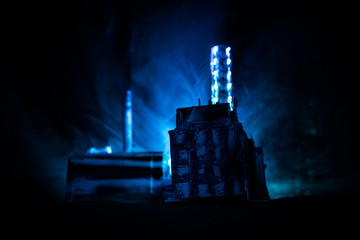 Creative artwork decoration. Chernobyl nuclear power plant at night. Layout of abandoned Chernobyl...