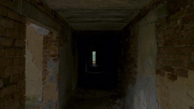 Destroyed and abandoned building, point of view