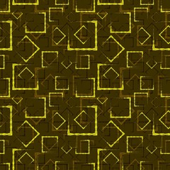 Golden carved squares and frames for an abstract dark background or pattern.