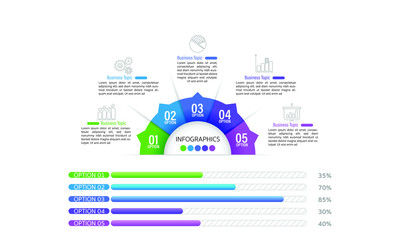 Infographic design template can be used for workflow layout, diagram, number options, web design. Infographic business concept with 5 option, parts, steps or processes. Abstract background.