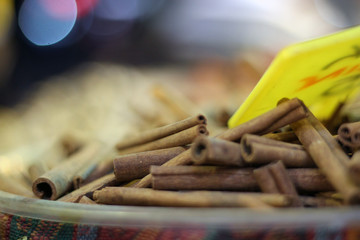 Cinnamon sticks and powder, isolated on white background