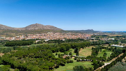 Fototapeta na wymiar Aerial view of Torroella de Montgri city and castle in Catalonia