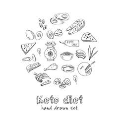 Keto Diet hand drawn doodle set. Vector illustration. Isolated elements. Symbol collection.