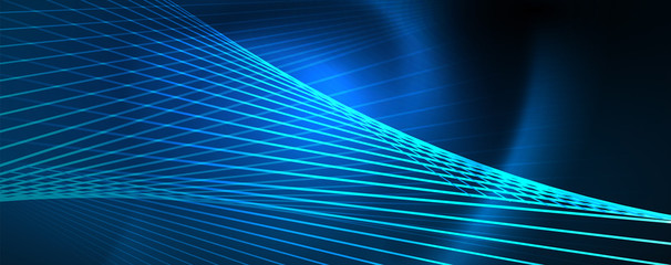 Neon blue glowing lines, magic energy space light concept, abstract background wallpaper design