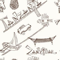 Hand drawn doodle tanzania. Vector illustration. seamless pattern