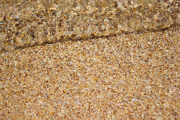 Shore beach water sea wave sand shells, background texture
