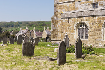 Churchyard of St Nicholas church in the village of Abbotsbury, Dorset