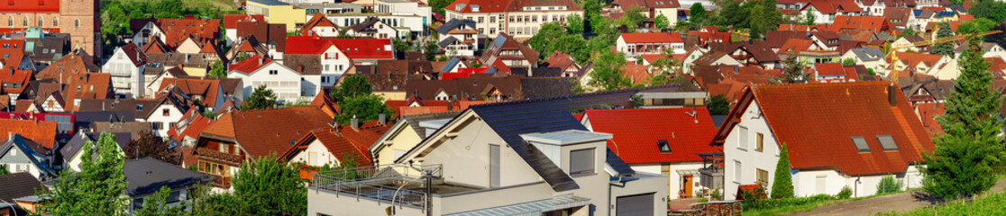 Panoramic view of red roofs, little village in Germany