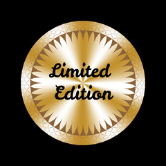 Limited edition round hologram realistic sticker. Medal, prize, sign, icon, logo, tag, stamp, seal. Golden vector element for label design