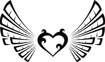 Tribal Tattoo Heart with Fairy Wings