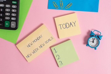 Conceptual hand writing showing New Monday New Week New Goals. Concept meaning showcasing next week...