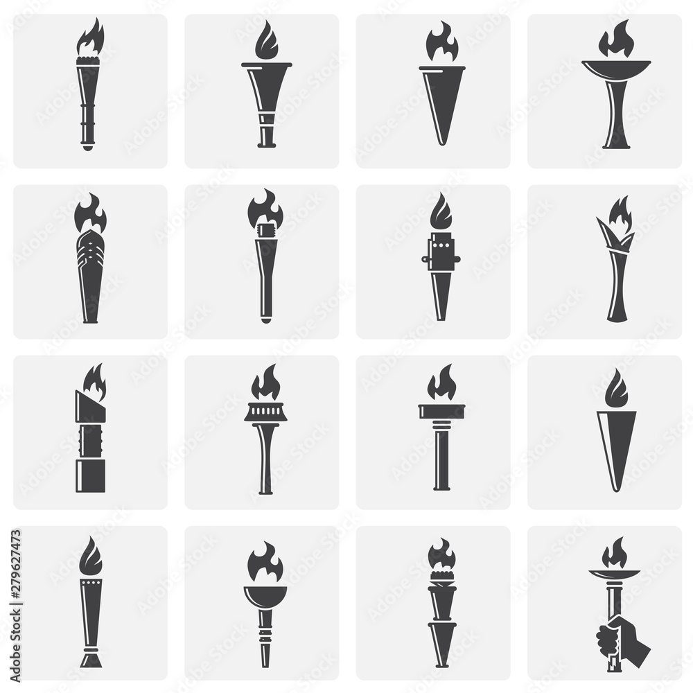 Poster torch icons set on background for graphic and web design. simple illustration. internet concept symb