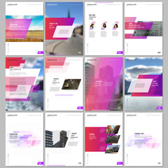 Creative brochure templates with colorful gradient geometric background. Red colored design. Covers design templates for flyer, leaflet, brochure, report, presentation, advertising, magazine.