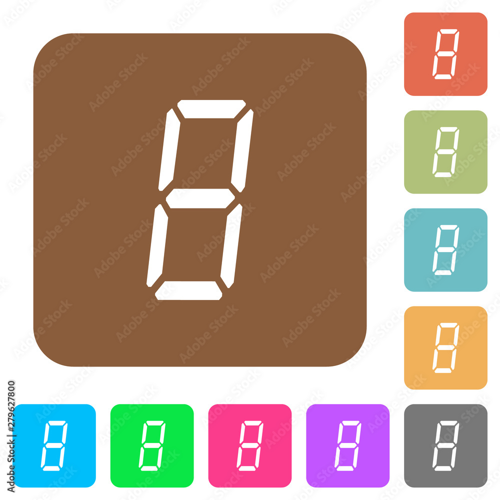 Aufkleber digital number eight of seven segment type rounded square flat icons