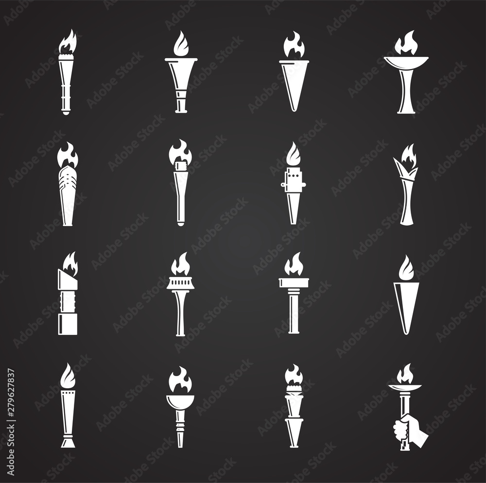 Poster torch icons set on background for graphic and web design. simple illustration. internet concept symb