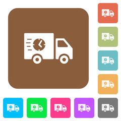 Fast delivery truck rounded square flat icons