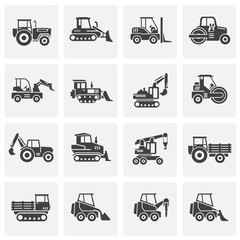 Heavy vehicle related icons set on background for graphic and web design. Simple illustration. Internet concept symbol for website button or mobile app.