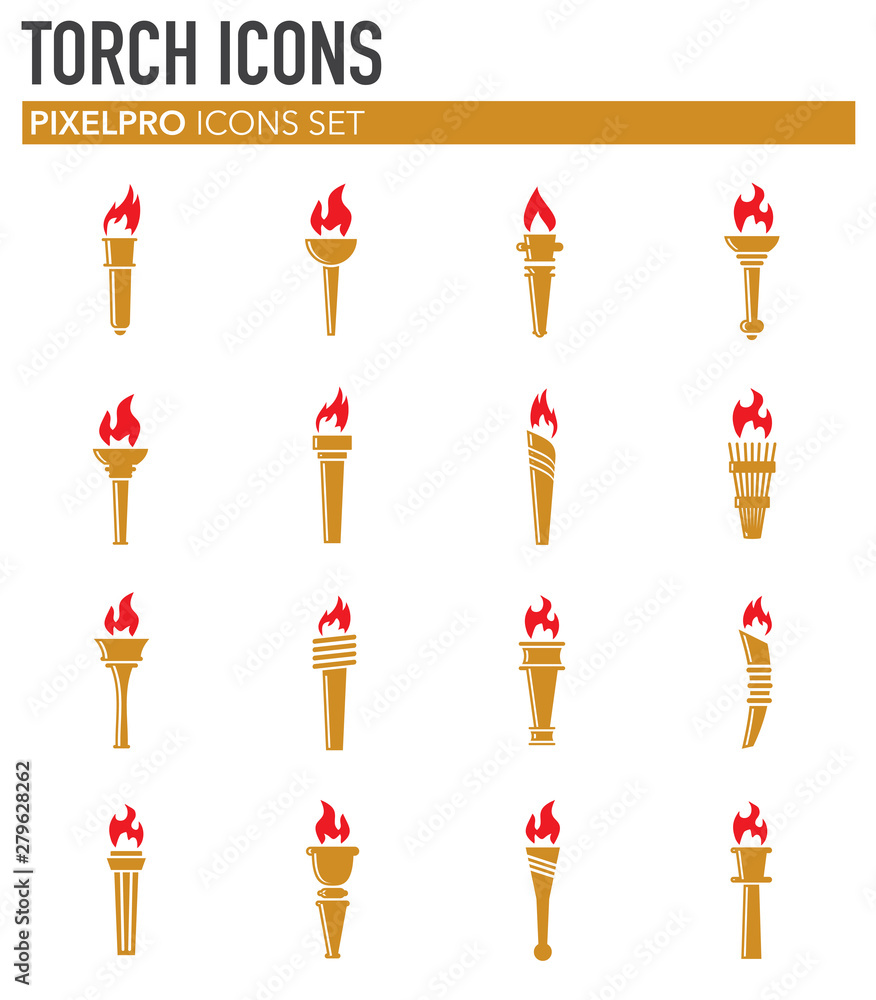 Poster torch icons set on background for graphic and web design. simple illustration. internet concept symb