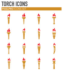 Torch icons set on background for graphic and web design. Simple illustration. Internet concept symbol for website button or mobile app.