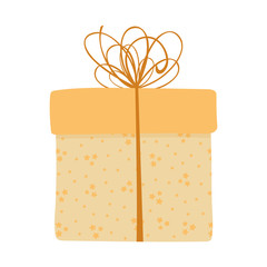 Christmas gift with ribbons, hand drawn texture. Cute gift box colorful isolated on white background for Christmas, birthday, Valentine`s day. Vector illustration