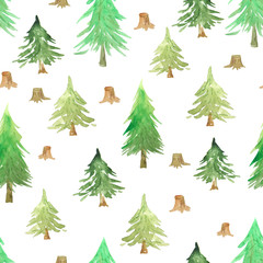 Seamless pattern with green fir trees