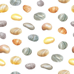 Seamless pattern with watercolor sea  stones