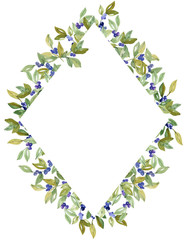Watercolor  floral  blueberry frame. Could be used for wedding invites, autumn festivals, sales,  greeting cards, back to school cards and other autumn events.