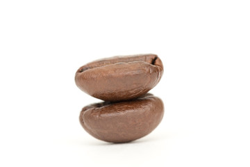 Two Coffee beans roasted arabica isolated on white background
