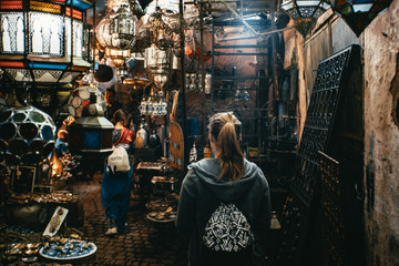 Two woman entering a store in the Medina Market