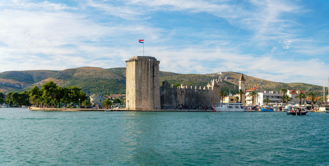 Waterfront view at coastal croatian town Trogir - famous touristic and historic place in Croatia
