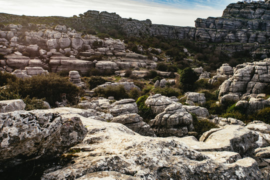 Eroded limestone mountain rock strata