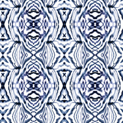 Deep blue watercolor ornamental abstract seamless pattern in bohemian style