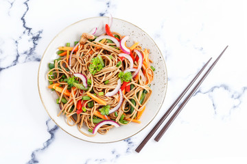 soba is a traditional Japanese dish made of buckwheat noodles