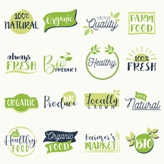 Healthy food labels set - hand drawn vector illustration