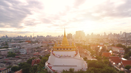 Aerial view of Wat Saket in Bangkok - Temple of the Golden Mountain, Wat Saket, popularly known as...