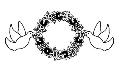 pigeons with wreath flowers decoration