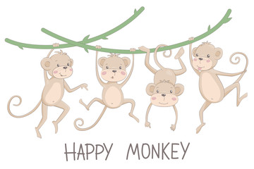 Vector illustration of a happy monkey and chimpanzee.